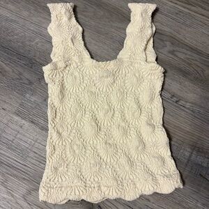 Free People Pale Cream Textured Square Neck Tank